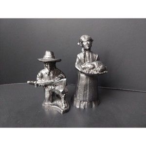 Michael Ricker Pewter Figurine Set Pilgrim Thanksgiving Woman Turkey Boy Hunting